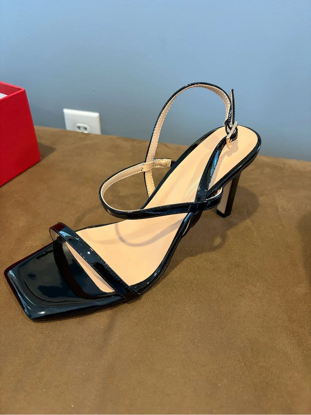 Women’s Strappy Square-Toe Sandal/Heel 3”, in Black Patent Leather - NEVER WORN
